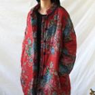 Floral Print Padded Jacket Long Edition - Floral - Red - One Size