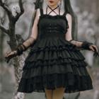 Lace-up Tiered Frill Trim A-line Lolita Jumper Dress