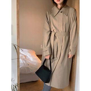 Hidden Button Trench Coat With Belt