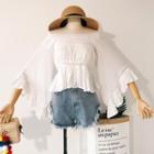 Off-shoulder Lace Trim Ruffle Blouse White - One Size
