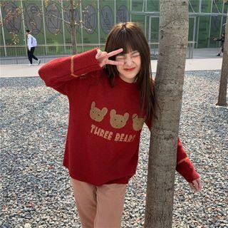 Round-neck Bear Print Knit Sweater