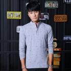 Patterned Stand-collar Long-sleeve T-shirt