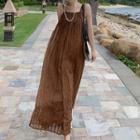 Spaghetti Strap Plaid Midi Sundress Coffee - One Size