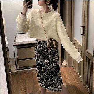 Set: Crop Sweater + Midi Printed Sheath Skirt