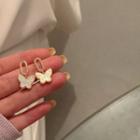 Butterfly Shell Dangle Earring 1 Pair - Gold & White - One Size