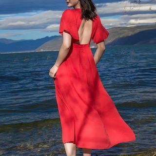 Short-sleeve Open Back Midi Sundress