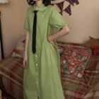 Set: Short-sleeve Midi Shirtdress + Tie