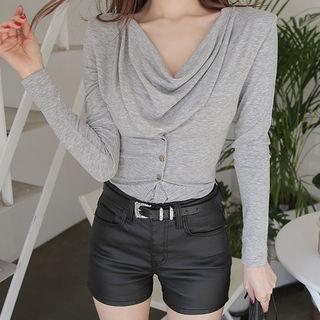 Shirred-front Long-sleeve T-shirt