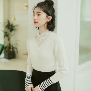 Ruffle Trim Sweater White - One Size