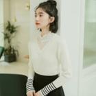 Ruffle Trim Sweater White - One Size