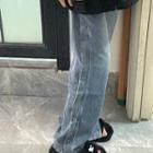 Buttoned Side Wide Leg Jeans