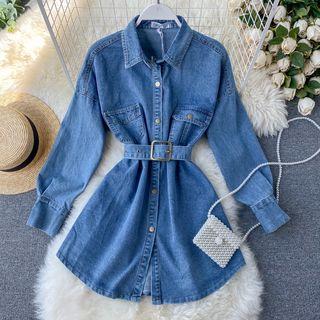 Belted Mini Denim Shirtdress