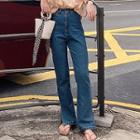 Plain High-waist Loose-fit Boot-cut Jeans