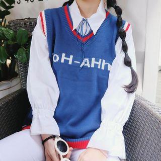 Lettering V-neck Knit Vest