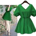Plain V-neck A-line Dress