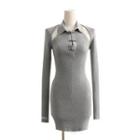 Set: Ribbed Crop Top + Halter-neck Collared Sheath Dress