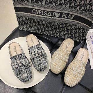 Tweed Panel Beaded Mules