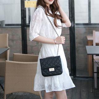 Elbow Sleeve Chiffon Frilled Dress