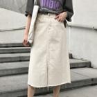 Front Slit High Waist Midi Denim Skirt