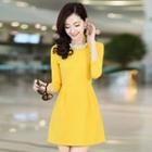 3/4-sleeve Plain A-line Dress