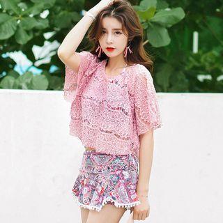 Set: Patterned Bikini Top + Cover + Skirt