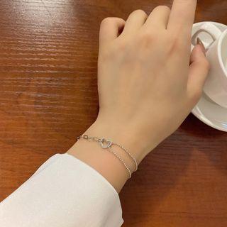 Heart Asymmetrical Layered Alloy Bracelet 1 Piece - Bracelet - Silver - One Size