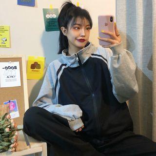 Stand Collar Raglan Sleeve Zip Jacket