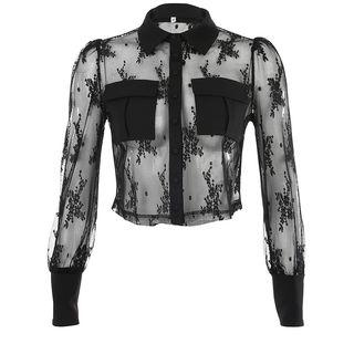 Pocket Detail Mesh Blouse