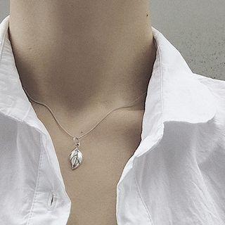 925 Sterling Silver Leaf Pendant Necklace L088 - One Size