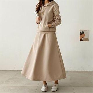 Set: Hooded Napped Sweatshirt + A-line Maxi Skirt