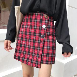 Mini Plaid Wrap A-line Skirt