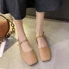 Square-toe Ankle Strap Low Heel Loafers