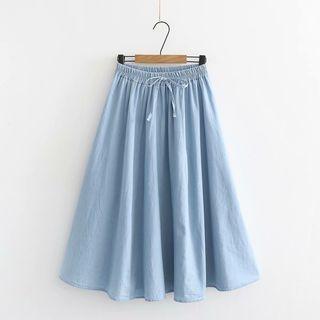 Drawstring Denim A-line Skirt Light Blue - One Size