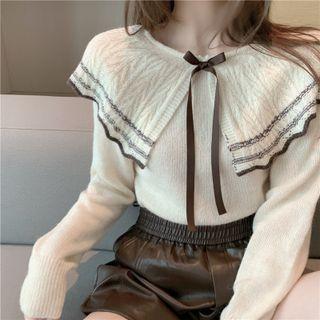 Contrast Trim Collared Sweater / Faux Leather Shorts