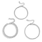 Set: Chain Bracelet + Beaded Bracelet + Plain Bracelet Set - Silver - One Size