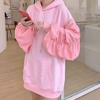 Crinkled Paneled Hoodie Pink - One Size