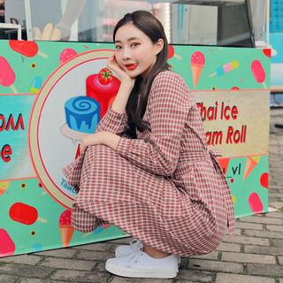 Tie-waist A-line Maxi Plaid Dress