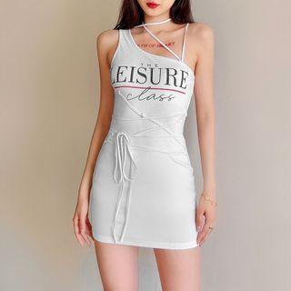 One-shoulder Lettering Mini Sheath Dress