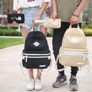 Canvas Embroidery Contrast-trim Backpack