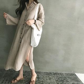Slit-side Linen Blend Long Shirt
