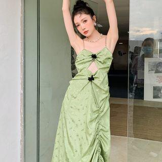 Spaghetti Strap Floral Cutout Midi Dress