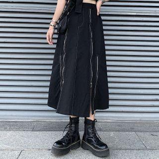 Zip Midi A-line Skirt