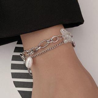 Butterfly Pearl Bracelet Silver - One Size