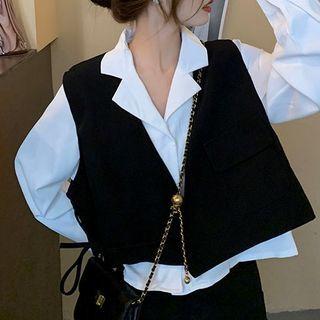 Plain Shirt / Tie-waist Cropped Vest