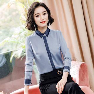 Contrast Trim Shirt / Straight-fit Pants / Set