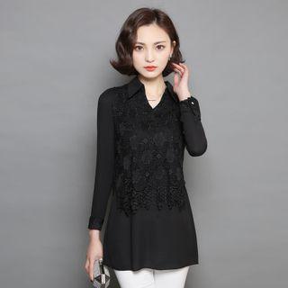 Lace Long-sleeve Chiffon Top