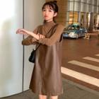 Turtleneck Long Sleeve Top / Faux Leather Pinafore Dress