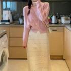 Plain Cardigan / Lace Midi A-line Skirt / Set