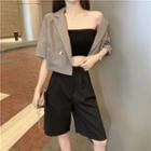 Elbow-sleeve Double Breasted Cropped Blazer / Dress Shorts