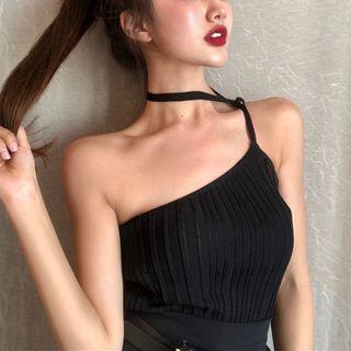 Asymmetric Sleeveless One Shoulder Knit Top